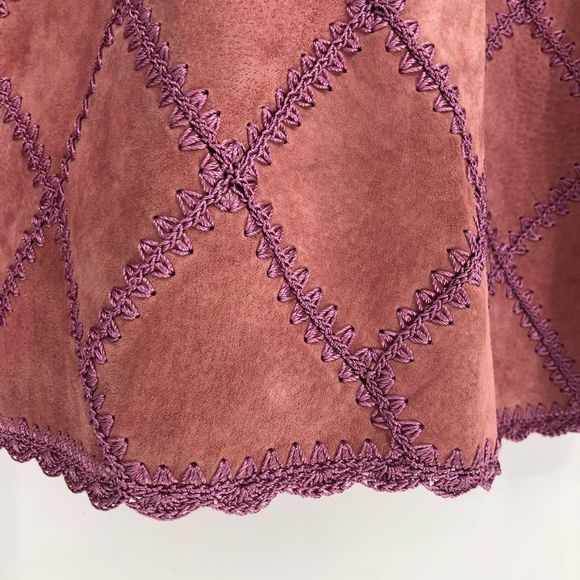 Y2K Vintage Mauve Pink Patchwork Pieced Leather Stitched Midi Skirt NWT size 12 - Picture 4 of 12